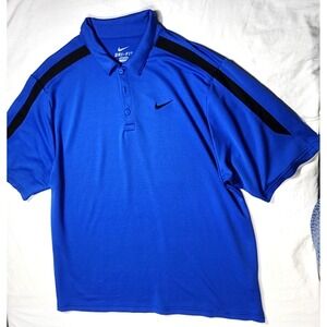 Nike Dri Fit Shirt Mens Large Blue Collared Golf Short Sleeve Quarter Buttons